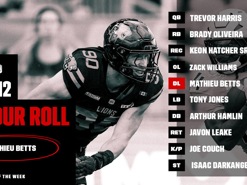 CFL HONOUR ROLL: WEEK 12 – BETTS EARNS PLAYER OF THE WEEK