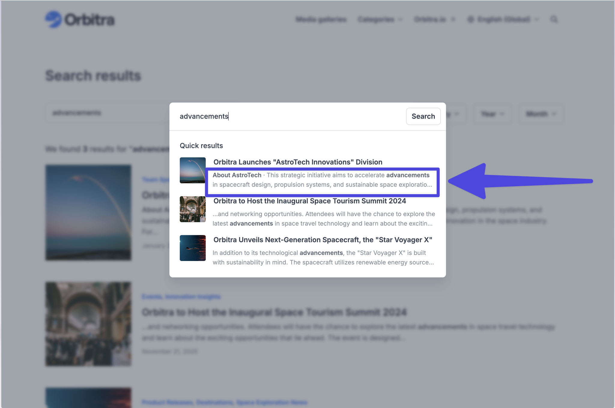 Search now shows a snippet of page content so anyone visiting your site can find their way around easily.
