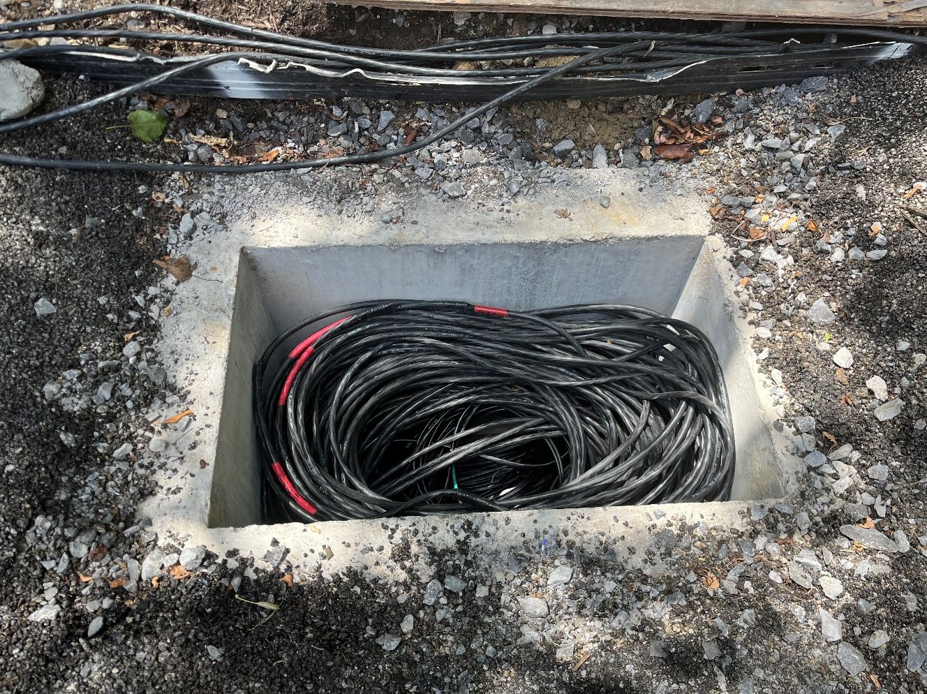 Cable inside a recently placed junction box at Sixth and Centre Avenues