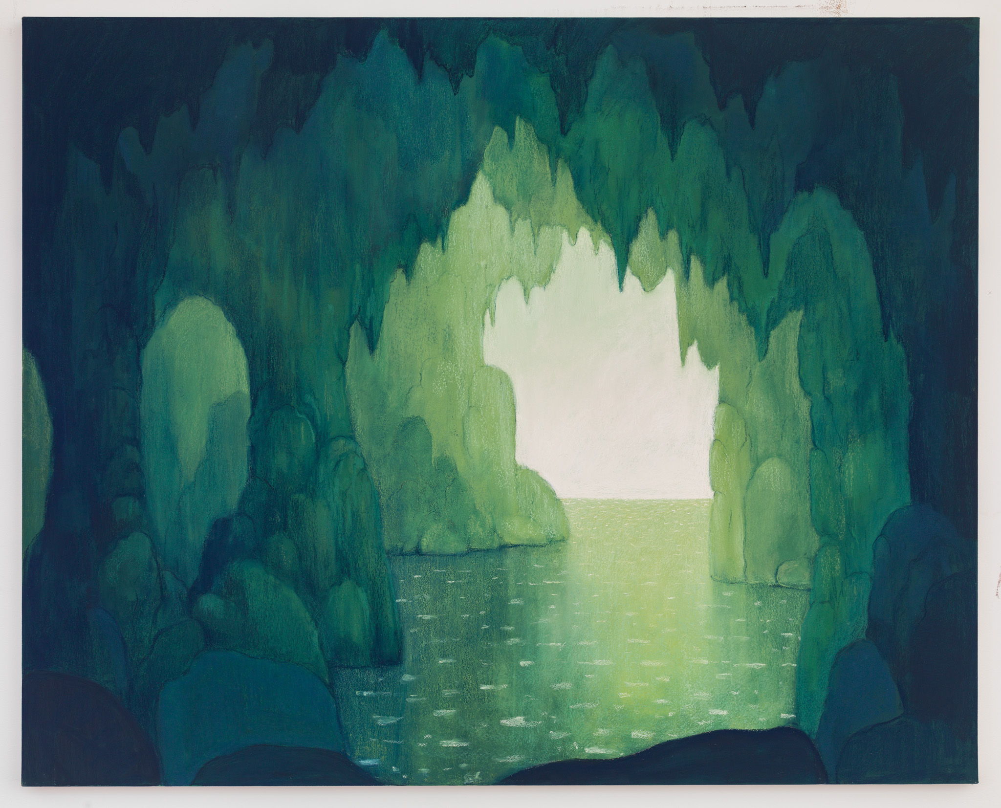 Nicolas Party, Grotto, 2019. Soft pastel on linen, 101,6 x 127,2 x 2,5 cm. ​
​Courtesy: the Artist and Xavier Hufkens, Brussels. Photo-credit : Adam Reich