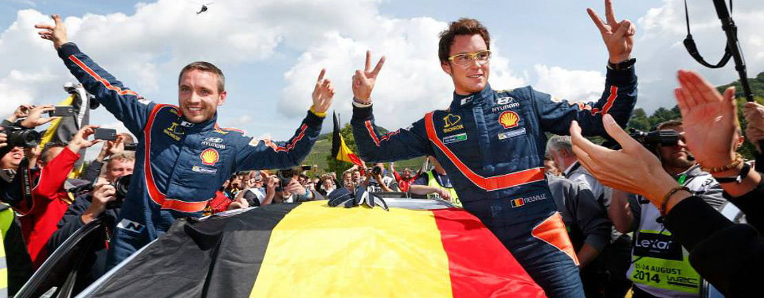 De Belg Thierry Neuville wint de rally van Duitsland in zijn Hyundai i20 WRC.