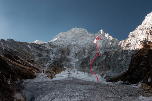 Climbed line of Shivling South Face
