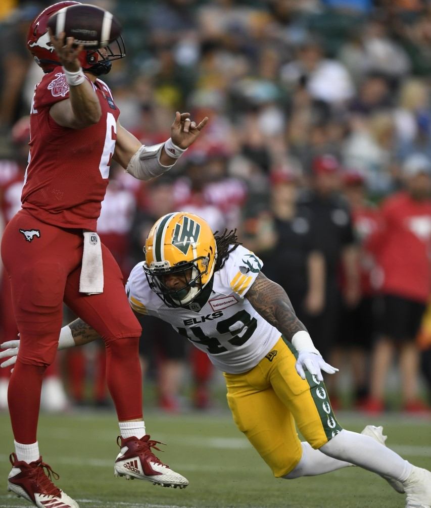 Enock Makonzo in preseason action vs. the Calgary Stampeders. Photo Courtesy: Edmonton Elks