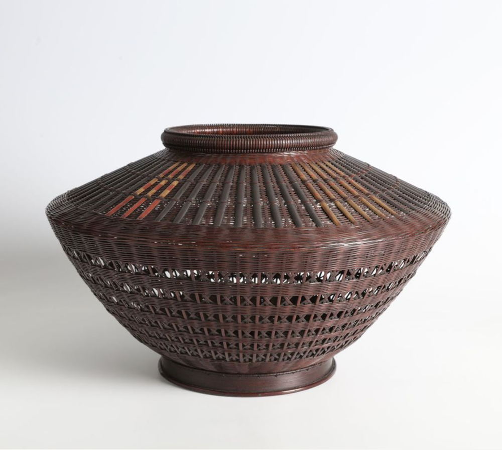Basket for Flowers in the Form of an Abacus Bead, with Lacquered Arrow Shafts, 1940s by Tanabe Chikuunsai II from Thomsen Gallery at Design Miami Basel 2024 (Image courtesy of Thomsen Gallery)