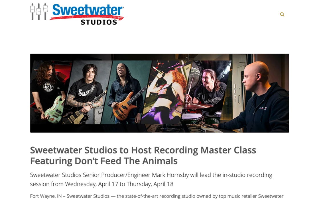 Sweetwater Studios to Host Recording Master Class Featuring Don’t Feed The Animals