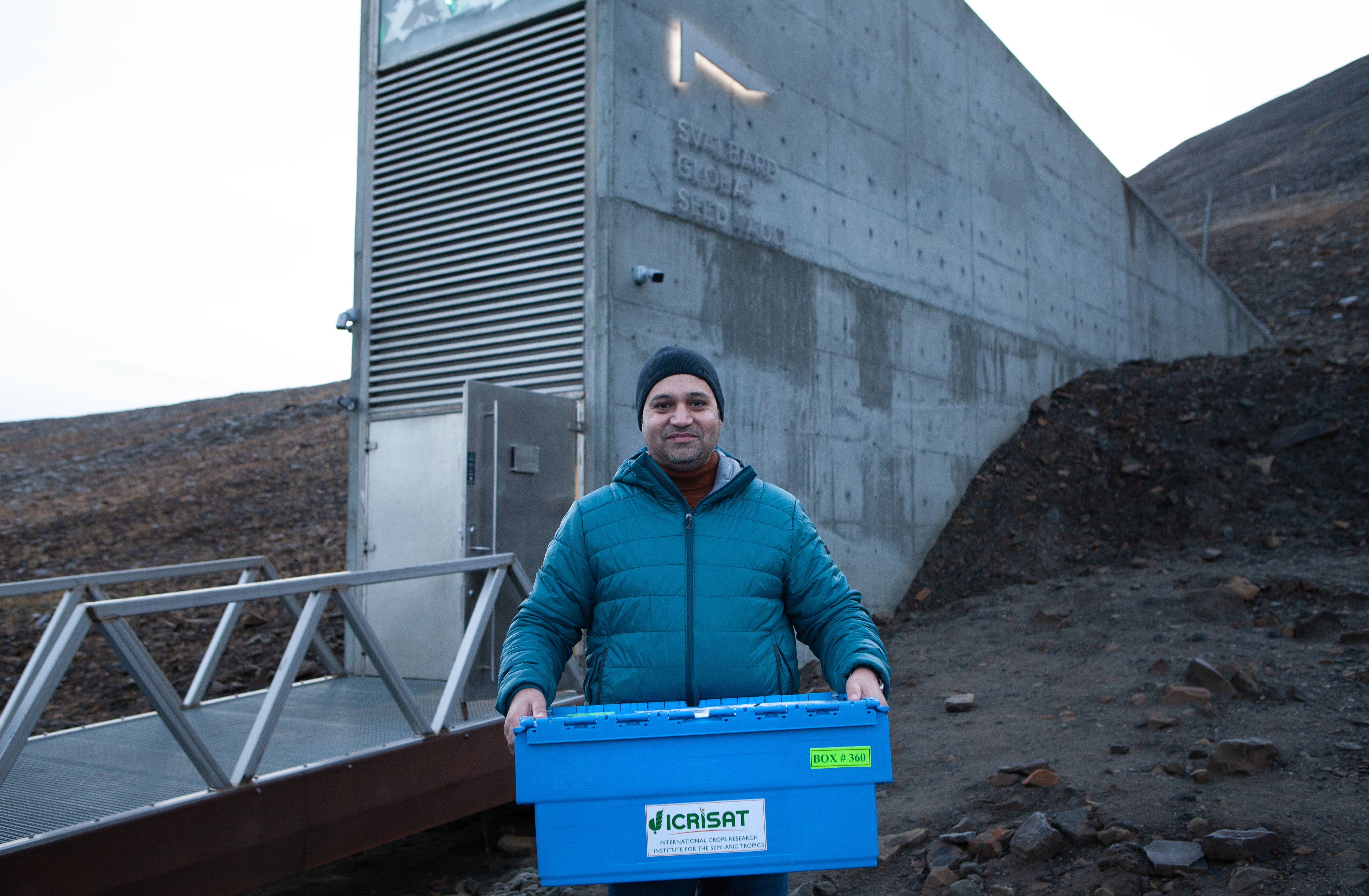 Dr Ovais Peerzada, Manager of the ICRISAT Genebank Seed Laboratory, at the Svalbard Global Seed Vault in Norway.