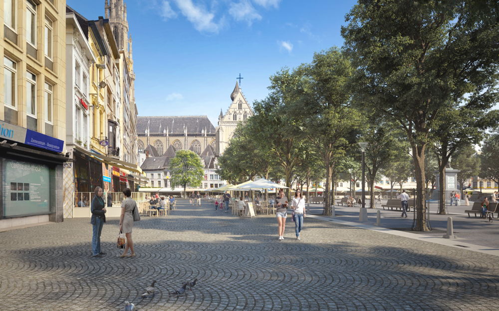 Groenplaats met terrassen, toekomstbeeld na 15 jaar
© TV NP Bridging, Wirtz International nv, Ney & Partners, Atelier Veldwerk, Arcadis ism BMD 3D voor de visuals