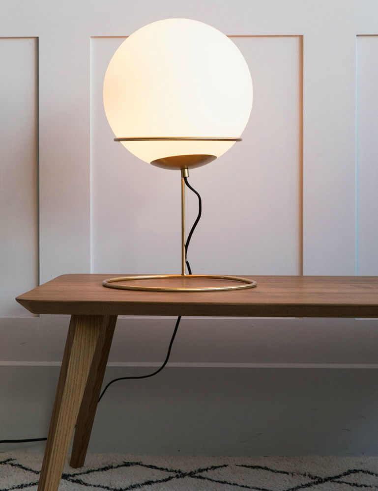 Solento Brass & White Globe Floor Lamp