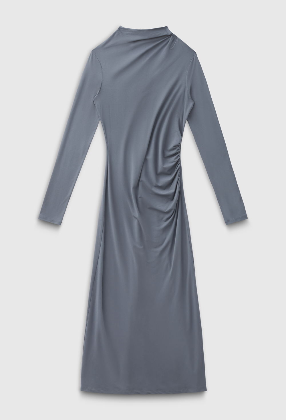 look 1.VINCE_PRESPRING24_V990784399, LS TURTLE NK ROUCHED DRESS, PACIFIC AZURE_315euro 