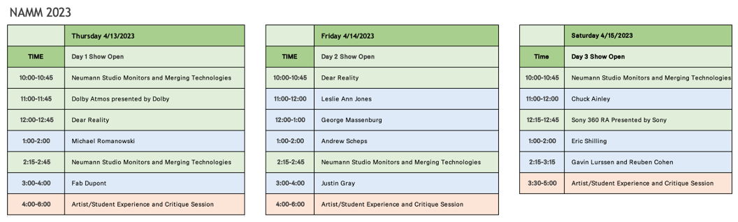 The presentation and product demo schedule in demo room 17400
