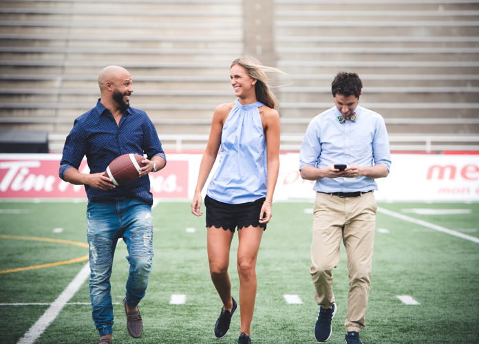 (L->R) Davis Sanchez, Brodie Lawson, and Max Rosenberg. Photo credit: Johany Jutras/CFL