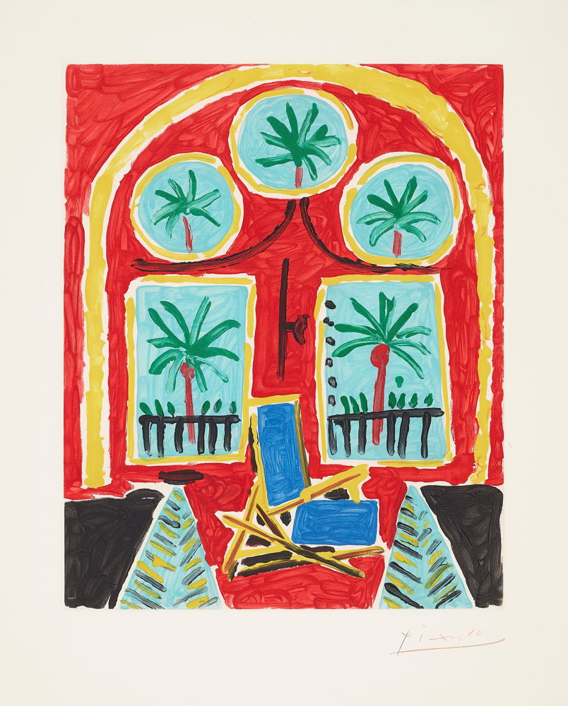 After Pablo Picasso, 1881-1973.
Le Californie (Intérieur rouge), 1959-60.
Aguafuerte, firmado en lápiz multi-color, prueba de una edición de 300.
Precio estimado: $6,000-8,000 USD.
Imagen cortesía de: Phillips. After Pablo Picasso, 1881-1973.
Le Californie (Intérieur rouge), 1959-60.
Aguafuerte, firmado en lápiz multi-color, prueba de una edición de 300.
Precio estimado: $6,000-8,000 USD.
Imagen cortesía de: Phillips.