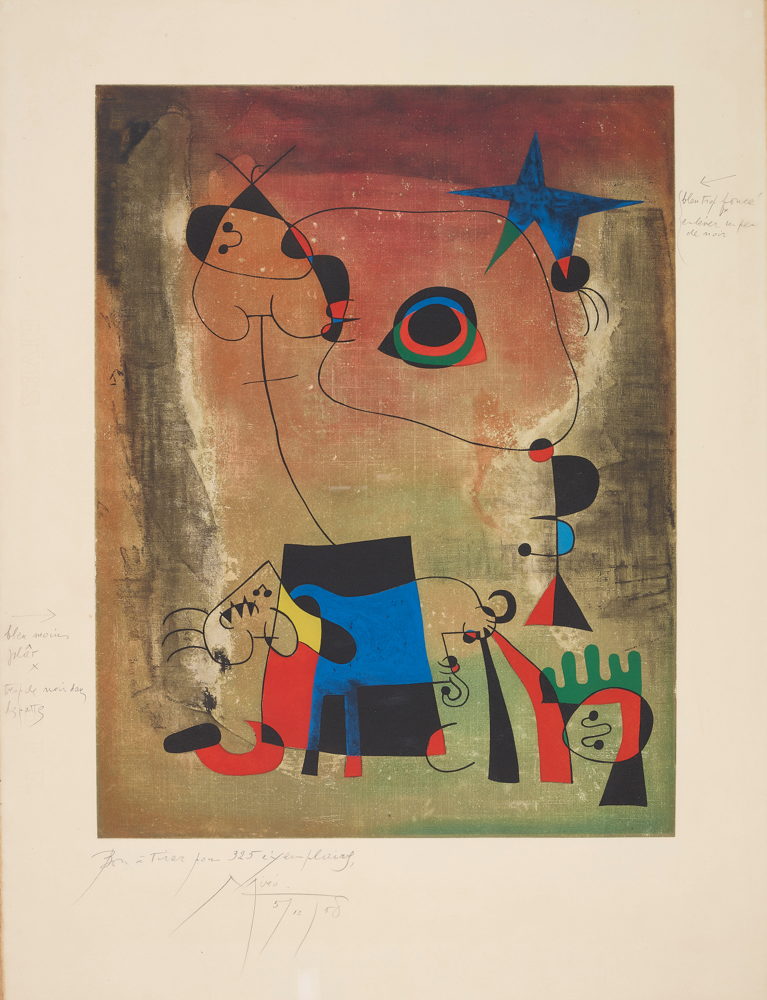 After Joan Miró, 1893- 1983.
Le Chien bleu (The Blue Dog), 1958.
Aguafuerte, firmada, con un tiraje de 325 ediciones.
Precio estimado: $10,000-15,000 USD.
Imagen cortesía de: Phillips. After Joan Miró, 1893- 1983.
Le Chien bleu (The Blue Dog), 1958.
Aguafuerte, firmada, con un tiraje de 325 ediciones.
Precio estimado: $10,000-15,000 USD.
Imagen cortesía de: Phillips.