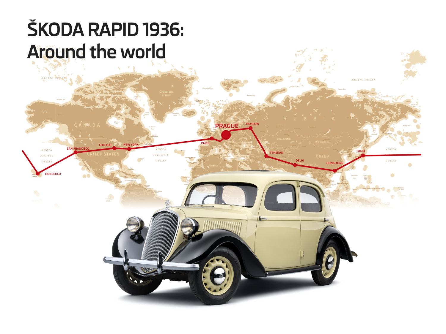 Eighty years ago the ŠKODA RAPID completed a drive around the world. During the trip the travellers B.J.Procházka and J.Kubias relied on a car of a similar type as you can see in the picture, only minimally modified.