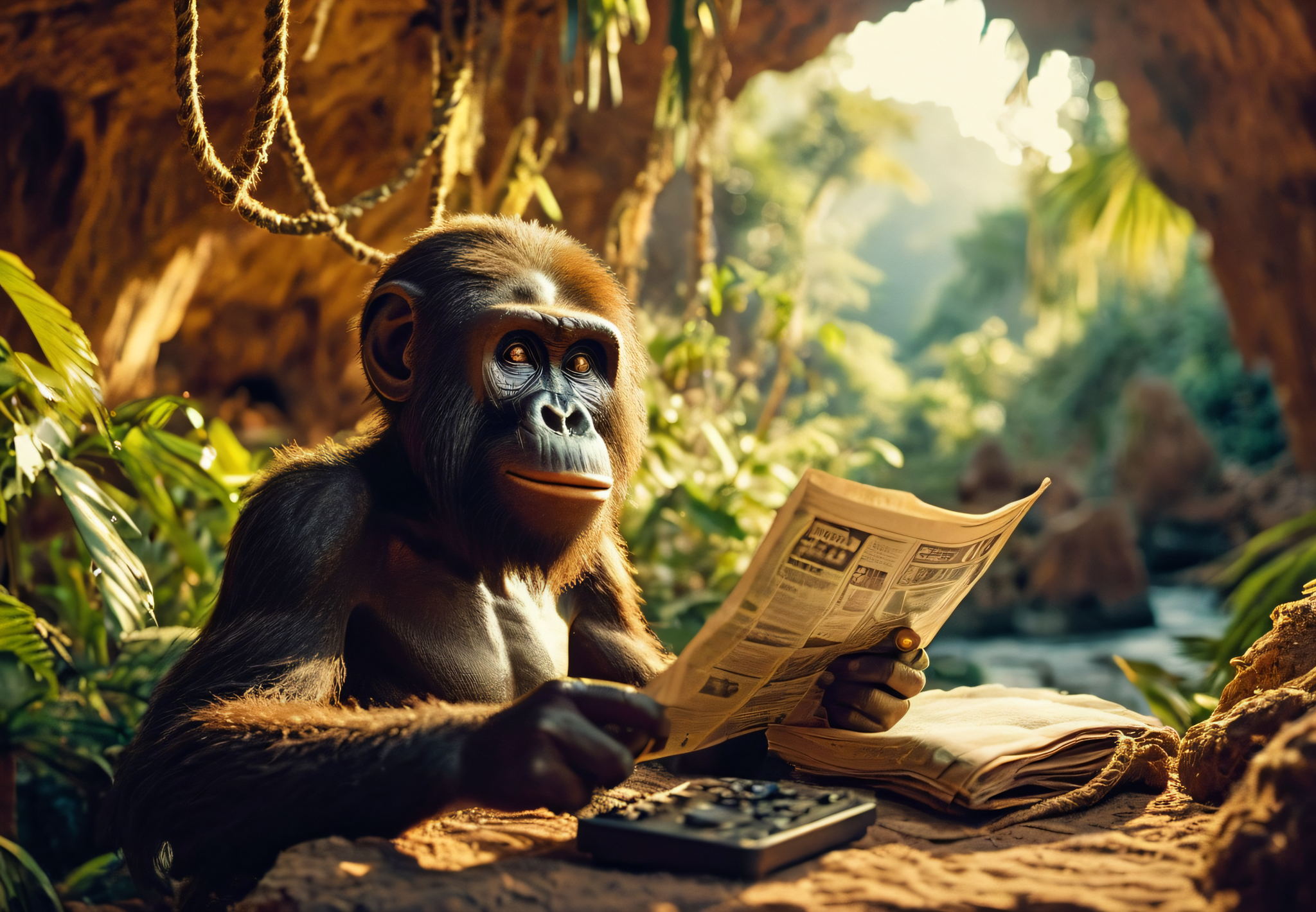 Lucy reading a newspaper