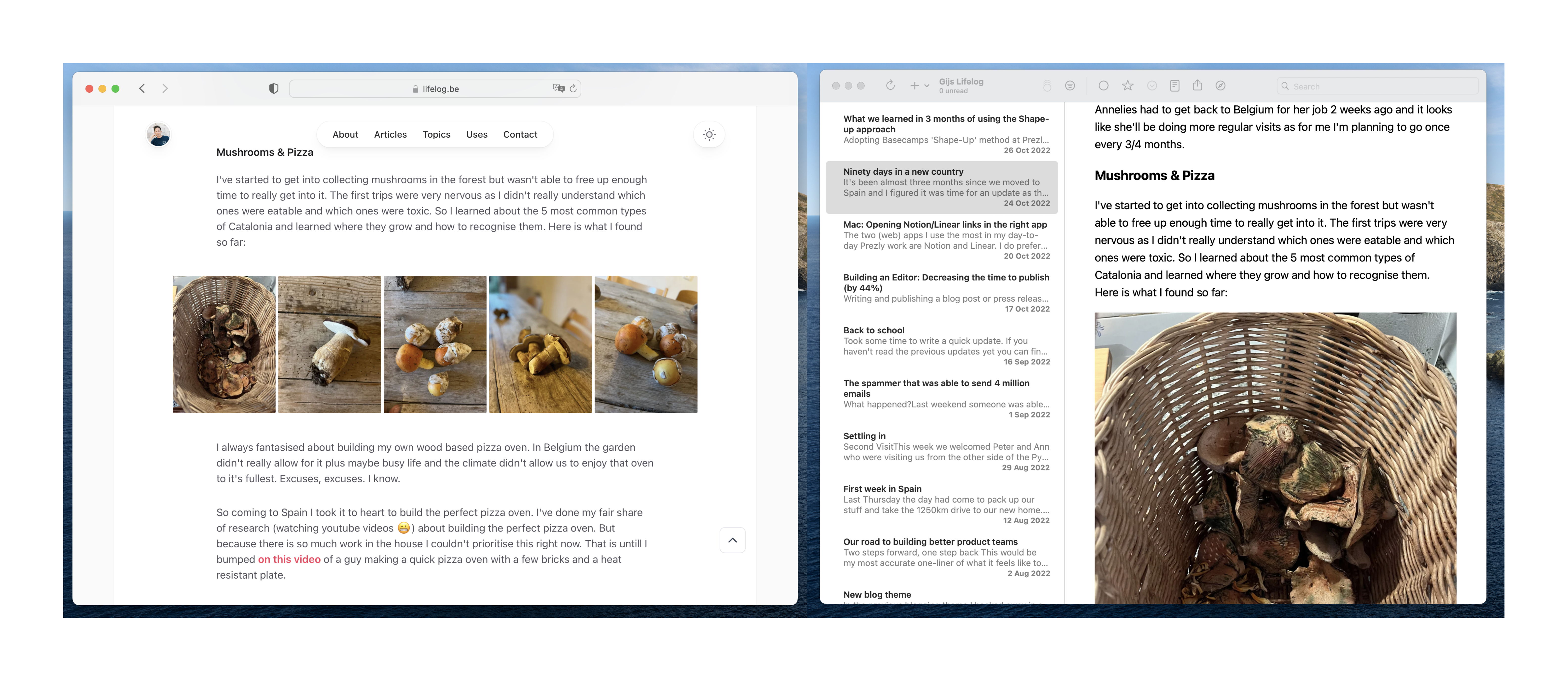 On the left: Blog post with gallery | On the right: Same post in NetNewsWire (RSS Reader)