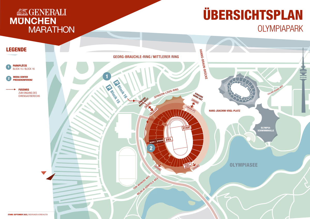 Hier sind die Parkplätze und entsprechenden Fußwege zum Ehrengastbereich gekennzeichnet.