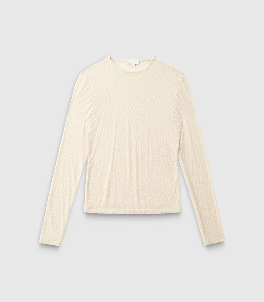 look 3. VINCE_PRESPRING24_V990884400, LS VELOUR BURNOUT TOP, CHAMPAGNE_240euro