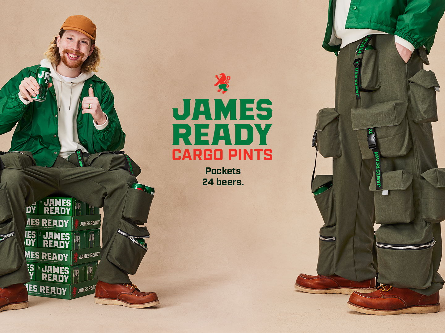 JAMES READY MADE CARGO PANTS THAT HOLD 24 BEERS. YES, THEY’RE CALLED CARGO PINTS.