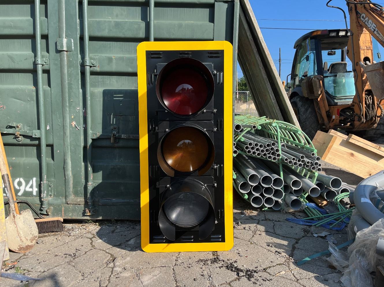 New traffic signal recently assembled and ready for installation New traffic signal recently assembled and ready for installation
