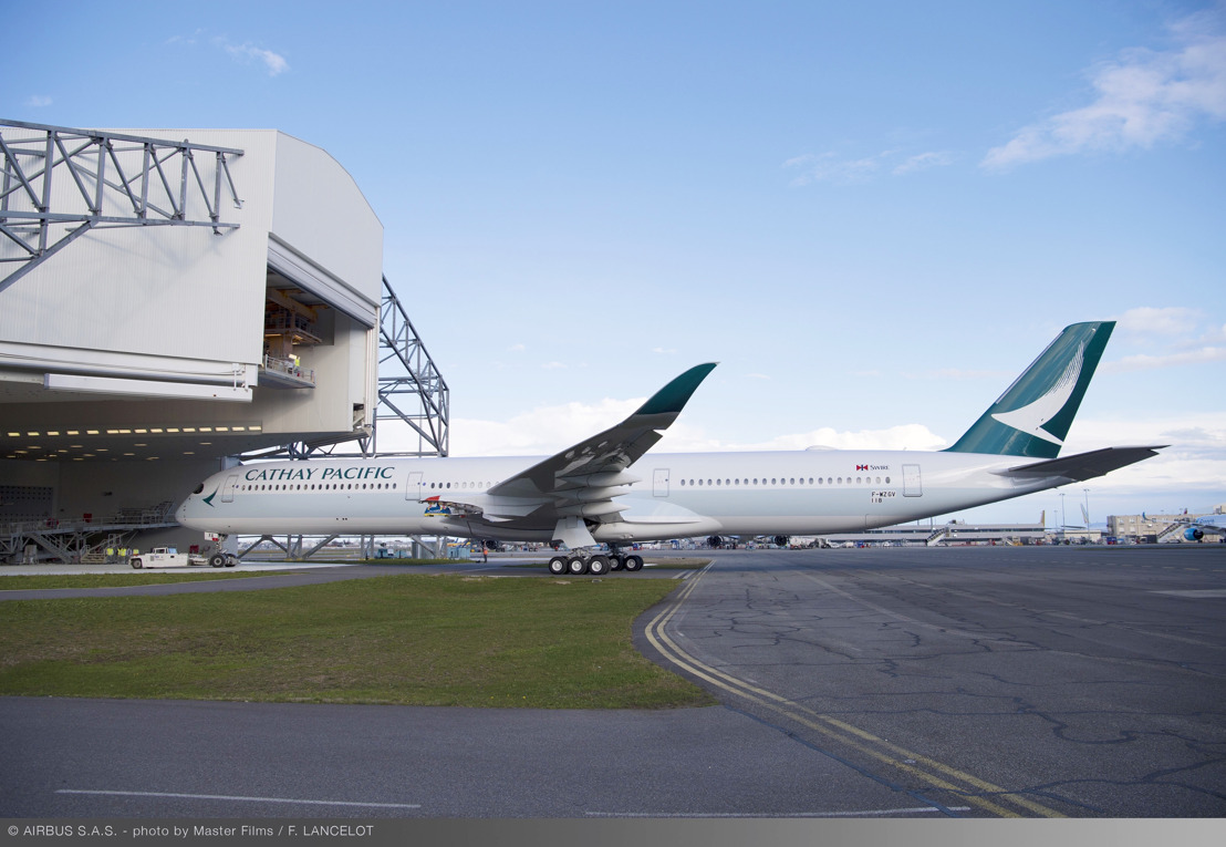Cathay Pacific’s first Airbus A350-1000 rolls out of the paint shop in Toulouse