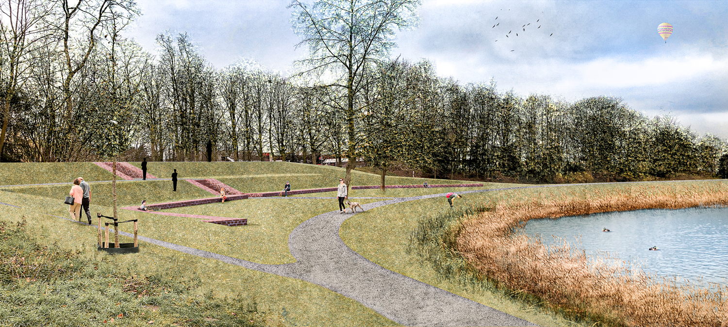 Toekomstbeeld van oeverzone ter hoogte van de Entree Henri Prost © CLUSTER landschap & stedenbouw