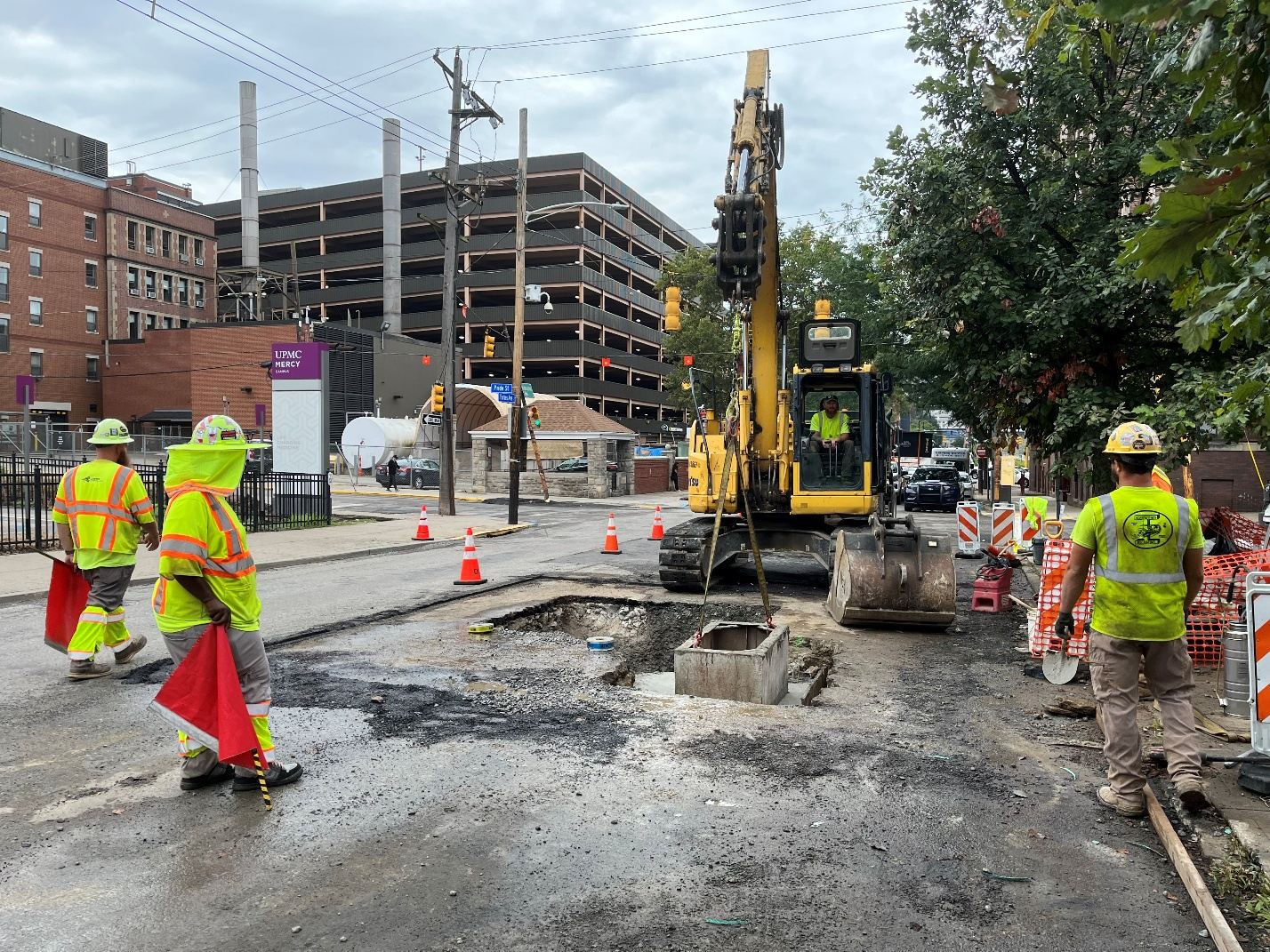 Catch basin work at Forbes Avenue and Pride Street