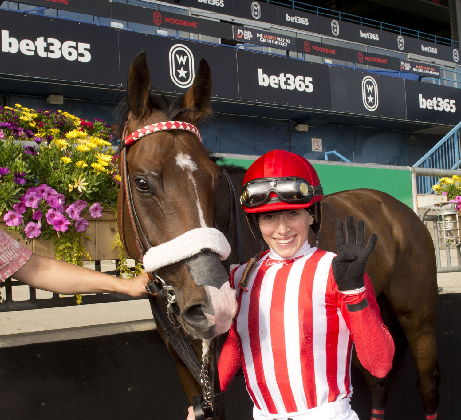 Sofia Vives celebrates her fourth win on the card on September 8, 2023 with Be Like Clint at Woodbine (Michael Burns Photo)
