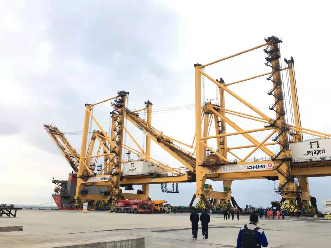 Container cranes equipped with the BASIS system being offloaded from a vessel to the dock. A wheel load is the amount of load being transferred from a crane wheel onto the supporting dock structure.