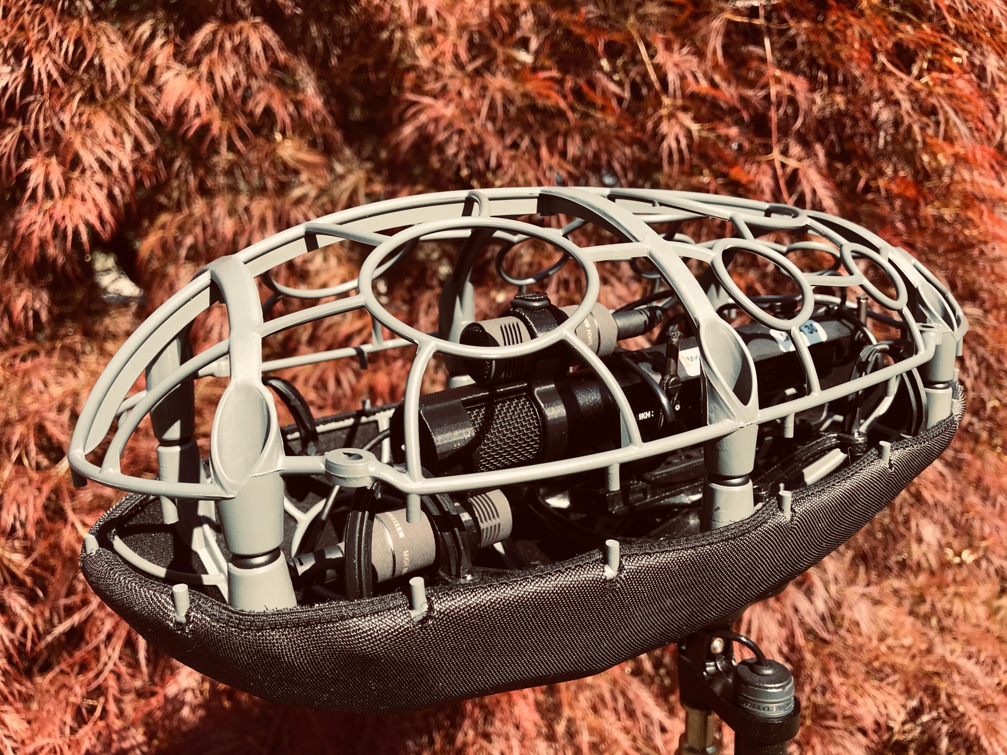 A view inside the blimp: Thomas Rex Beverly’s double mid-side microphone configuration consists of two Sennheiser MKH 8040s and an MKH 30