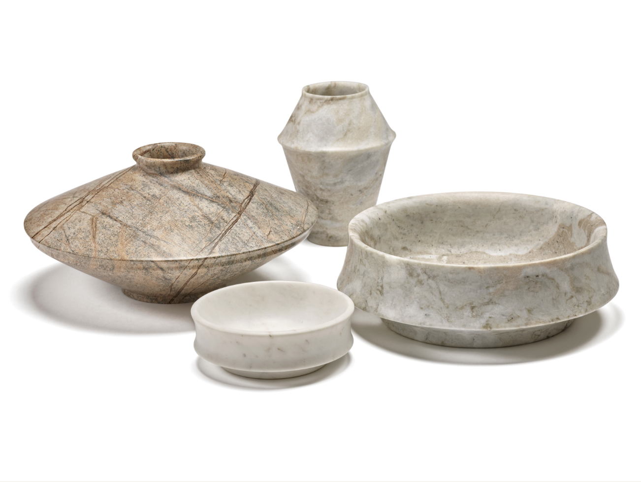 Vase, $646; Stone Bowl Small, $205; Small Vase, $306; Bowl Medium, $445, Dune collection, Kelly Wearstler x Serax | www.kellywearstler.com