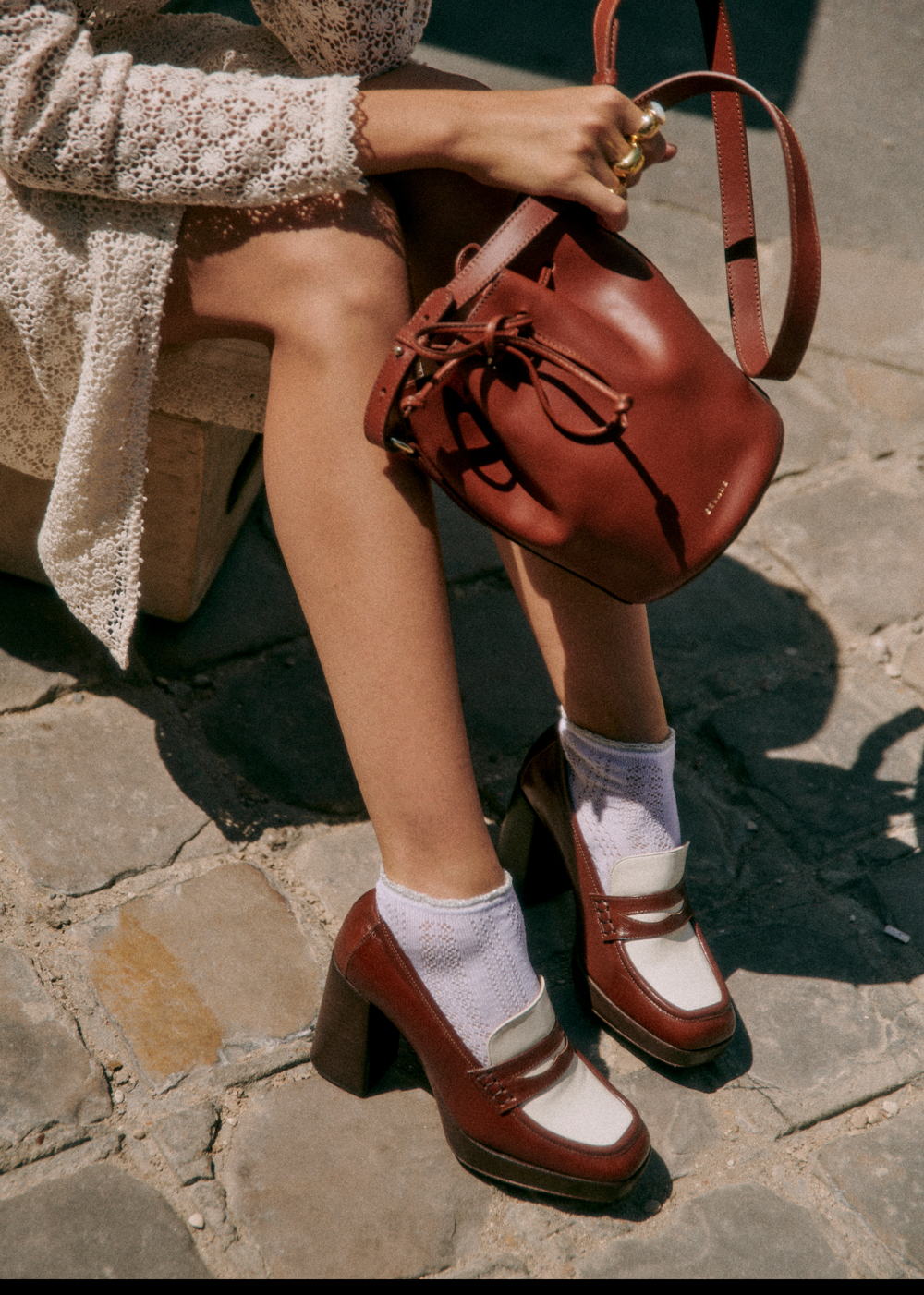 Sézane - Bourse Mini FARROW Cuir Naturel Heritage