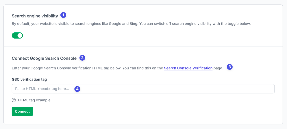 Search engine visibility & Google Search Console features