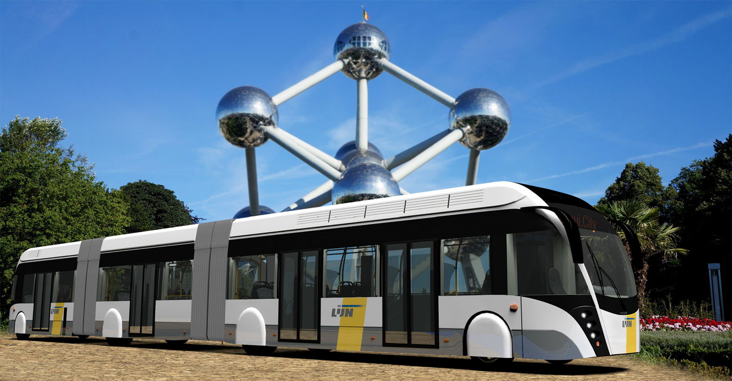 De hybride trambus voor de Ringtramlijn in de Brusselse Noordrand. Fabrikant: Van Hool. (Foto:  www.atomium.be)