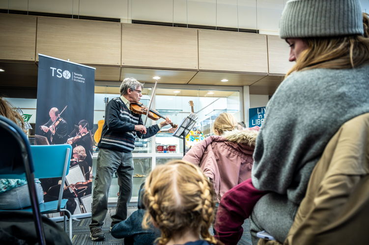 Symphony Storytime at the TPL Parkdale Branch with TSO Violin James Wallenberg. January 19, 2024. (Photo by Allan Cabral/Courtesy of the Toronto Symphony Orchestra)