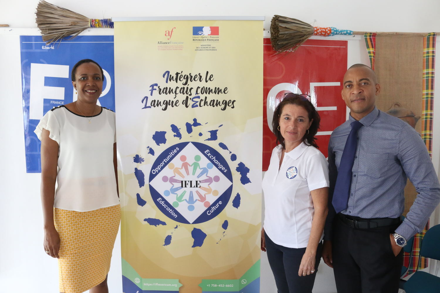 From left to right: Technical Cooperation Programme Officer at the French Embassy to the OECS and Barbados Lucienne Larive-Mason, Head of Alliance Française of Saint Lucia and General Coordinator of the other Alliances Françaises of the English speaking Caribbean Evelyne Gasse and OECS Education Specialist Rafer Gordon.