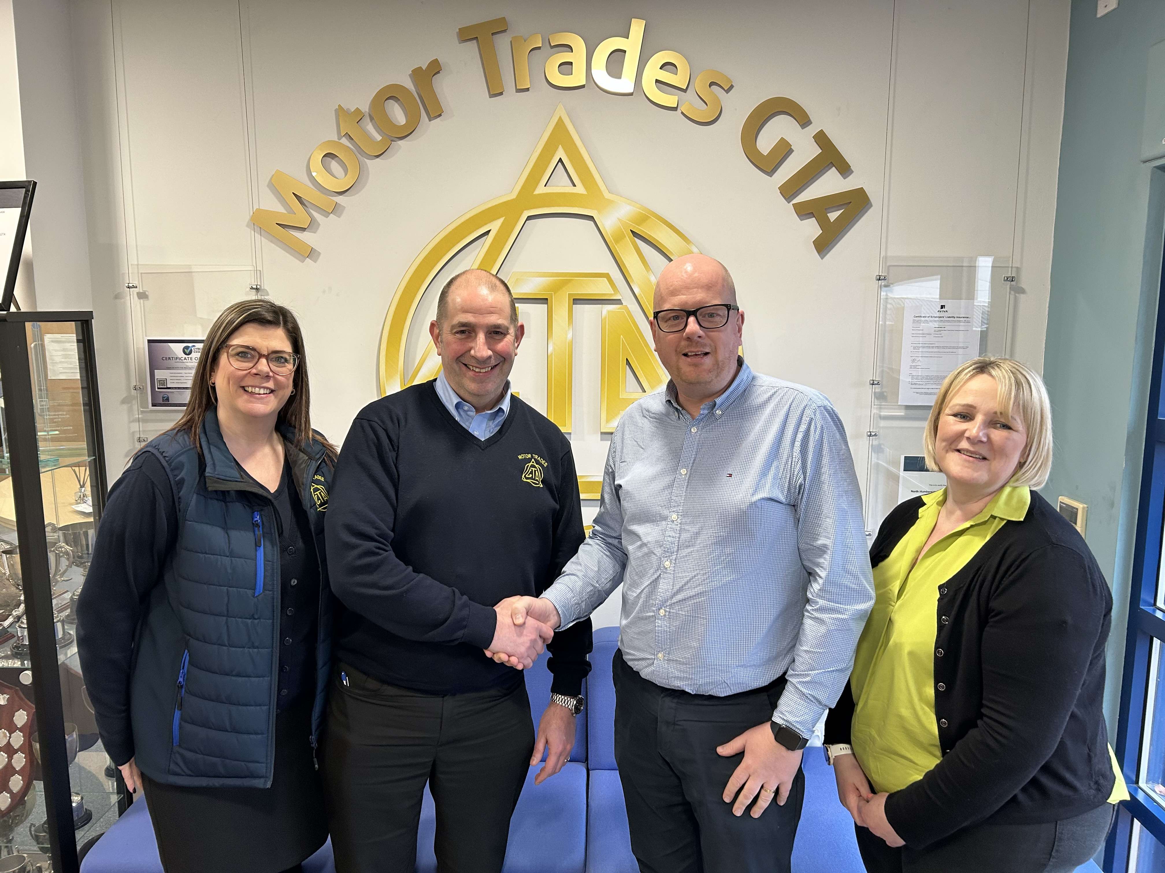 (L - R) Rachael Owen, business and marketing lead at Motor Trades GTA, Mark Crawford, deputy manager at Motor Trades GTA, Tony Cullum, RAC Academy manager and Michelle Sawford, RAC national apprentice leader. Image: RAC (L - R) Rachael Owen, business and marketing lead at Motor Trades GTA, Mark Crawford, deputy manager at Motor Trades GTA, Tony Cullum, RAC Academy manager and Michelle Sawford, RAC national apprentice leader. Image: RAC