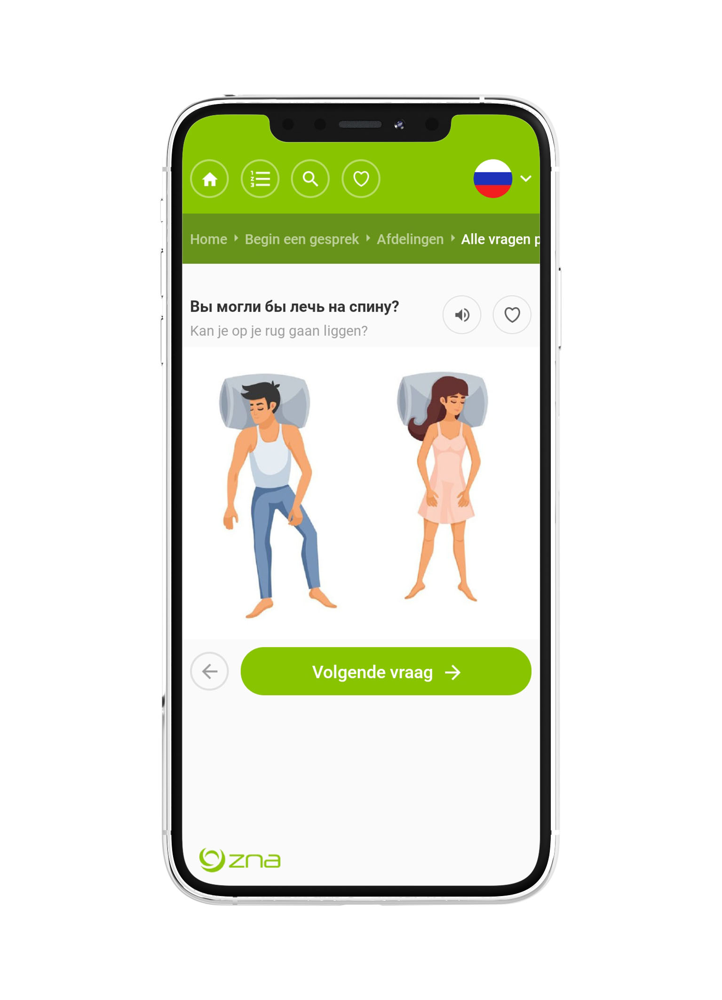 ZNA taalapp: voorbeeld van een instructie aan de patiënt.