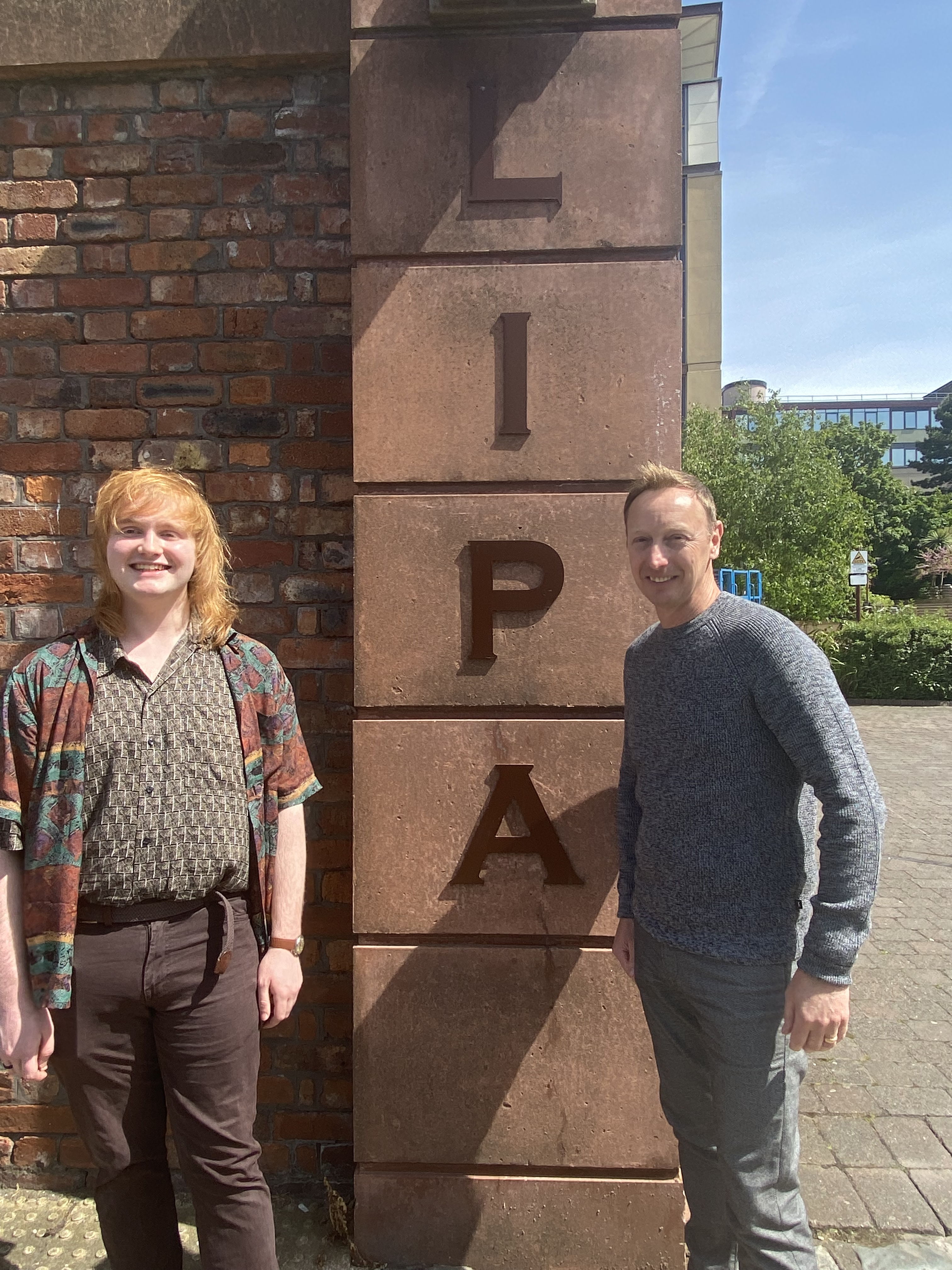 Alex Snape, a talented first-year student of the BA (Hons) Sound Technology course at LIPA together with Tim Sherratt, Strategic Planning Manager at Sennheiser