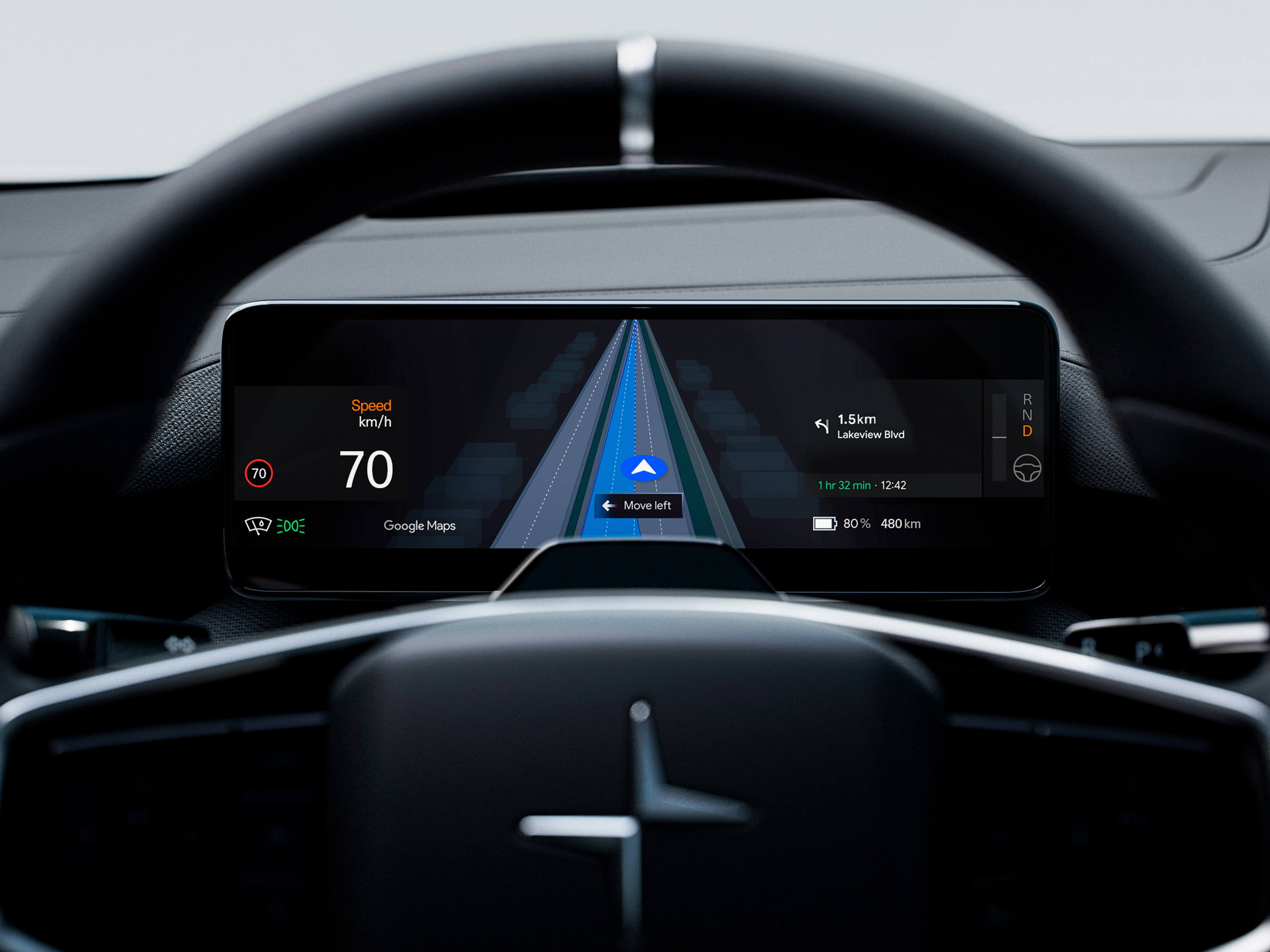 Polestar first to integrate Google Maps’ live lane guidance – a new navigation experience on the driver display in Polestar 4