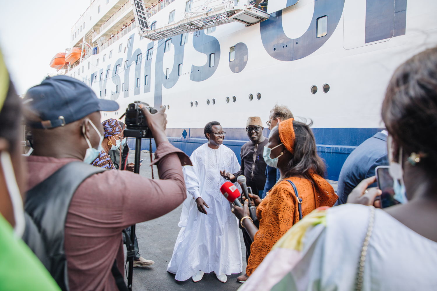 Serigne Gueye Diop, Advisor to the President of Senegal, is interviewed at the Global Mercy arrival to Dakar on 27 May 2022.