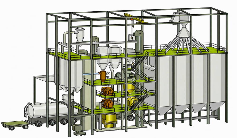 Schematische voorstelling van de productietoren in Feed Pilot