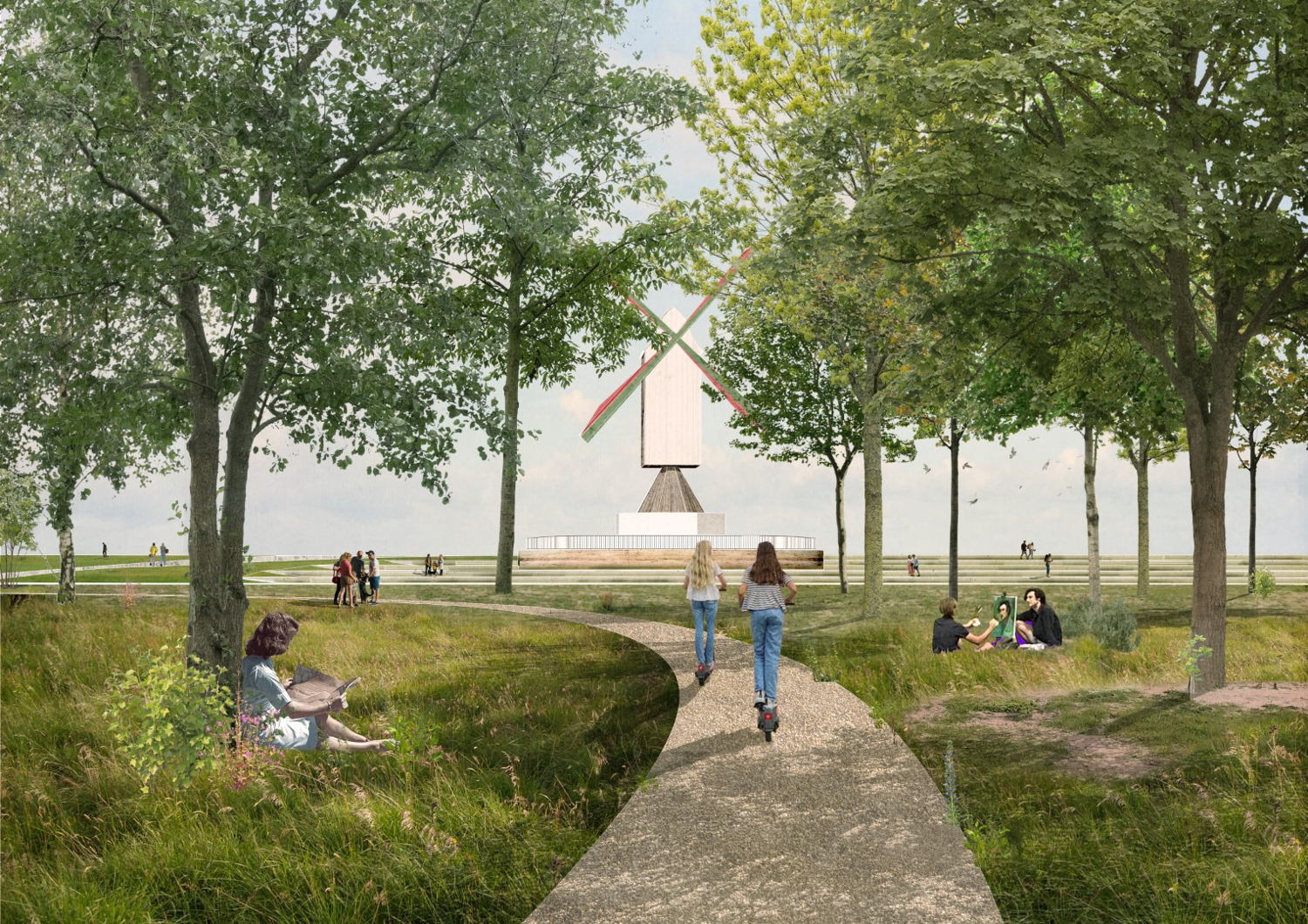 Definitief ontwerp voor de Scheldebocht met molen - © Bureau Bas Smets