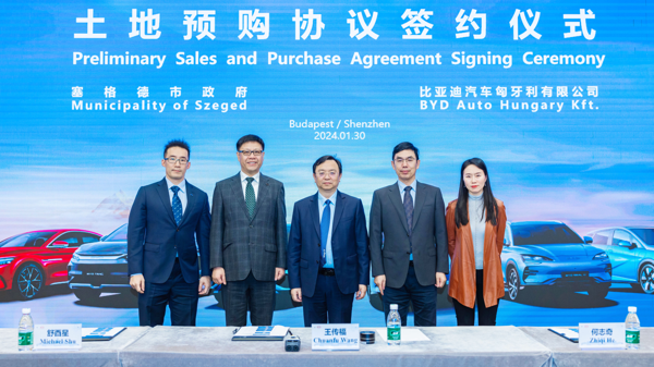 BYD Signs Preliminary Sales and Purchase Agreement for production Facility in Hungary 