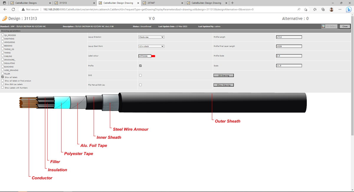 Auto-generated cable diagram using the software.