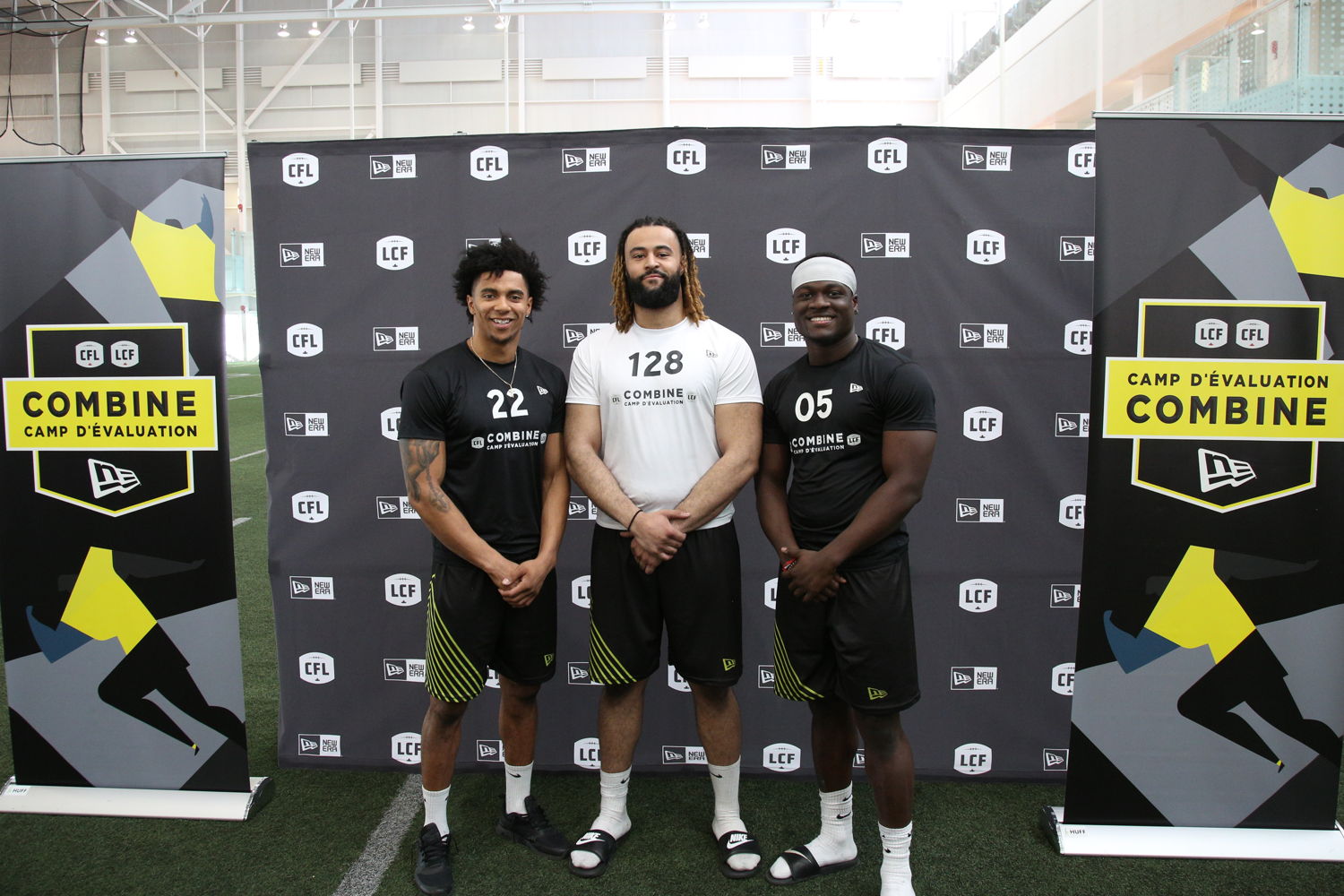 L->R: Shai Ross, Tariq LaChance and Jeshrun Antwi at the 2019 Western Regional Combine presented by New Era. Photo credit: CFL.ca/Anthony Houle