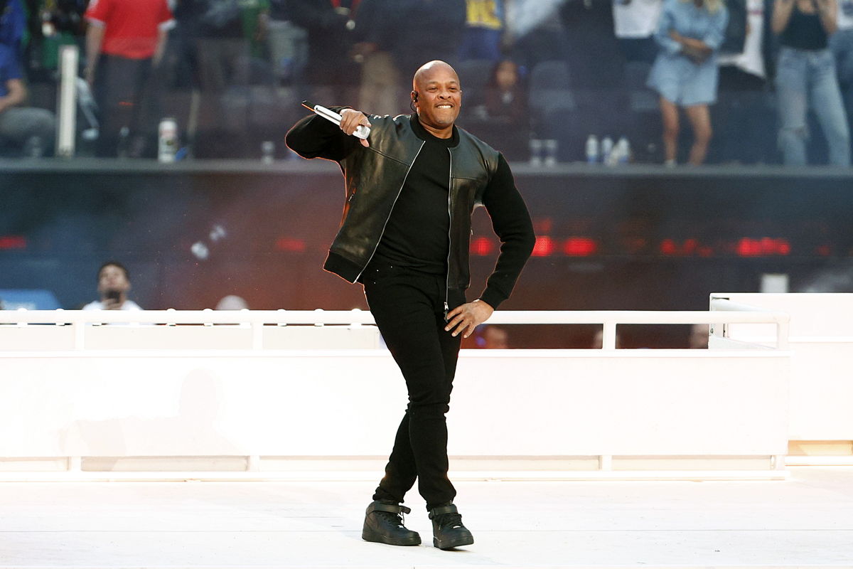 Dr. Dre performs during the halftime show of Super Bowl LVI - Photo by Ronald Martinez/Getty Images