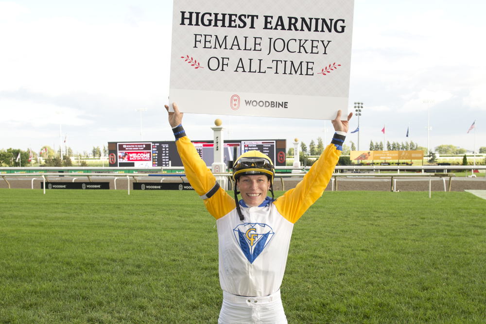 Emma-Jayne Wilson after becoming the highest earning female jockey (Michael Burns Photo)
