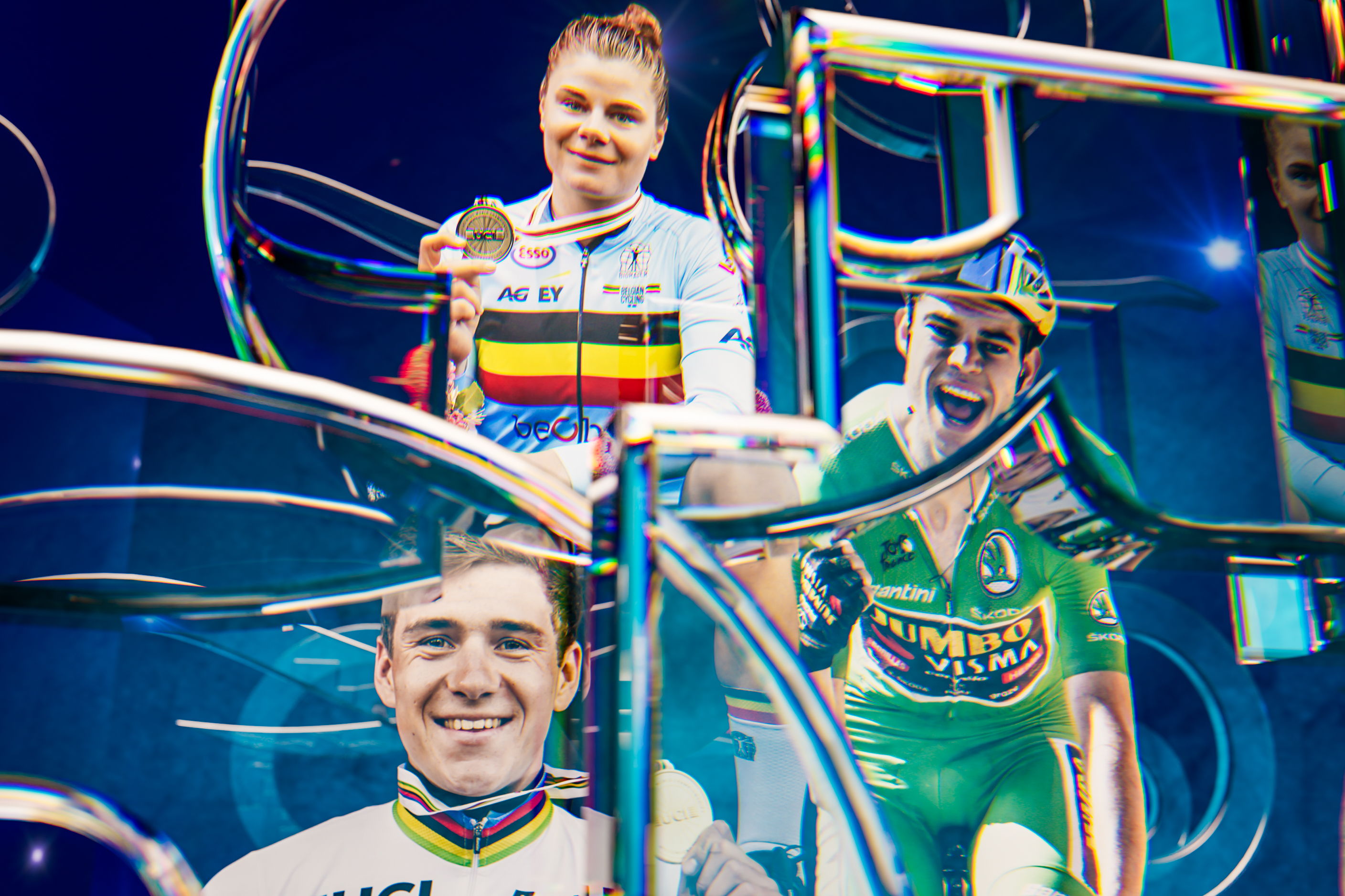 Remco Evenepoel, Lotte Kopecky en Wout van Aert, drie favorieten voor de Kristallen Fiets.