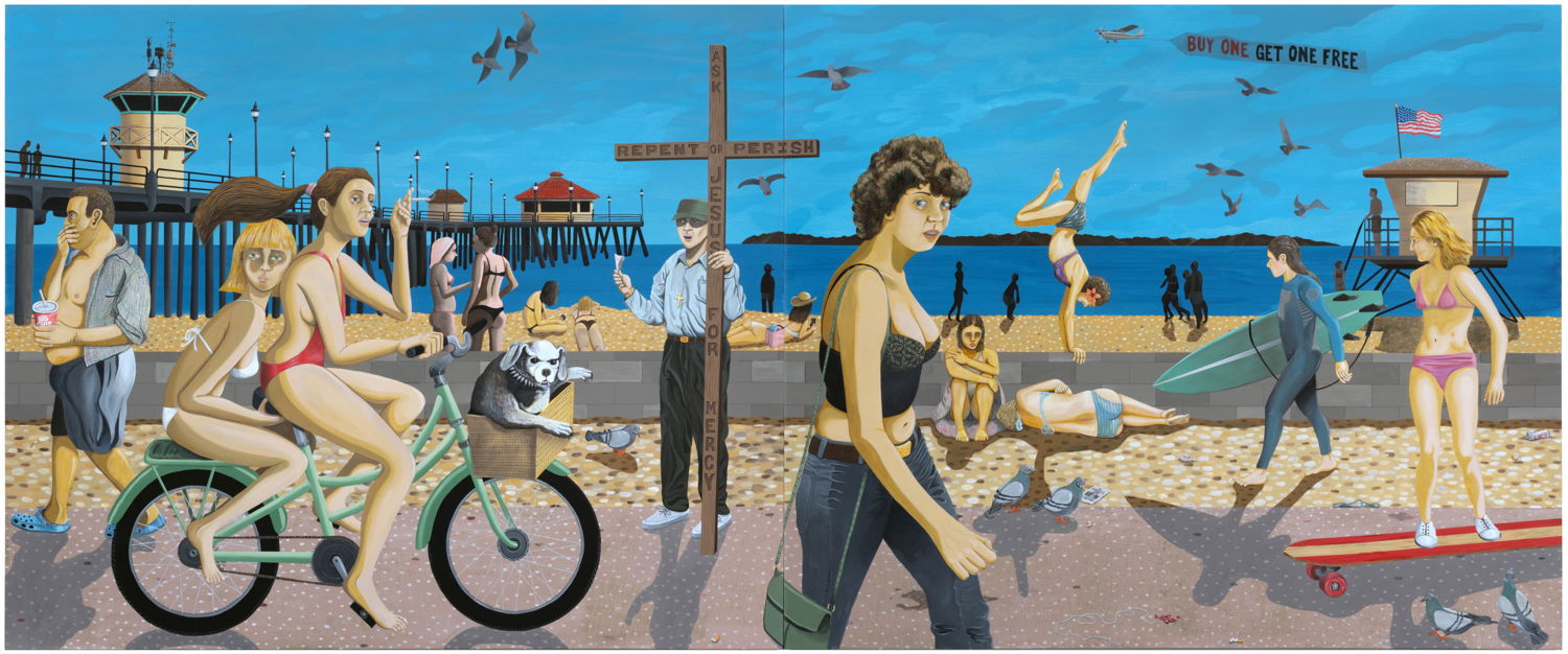 ED TEMPLETON A Sunday Afternoon in Huntington Beach, 2024 acrylic on canvas 152,5 x 366 cm. Courtesy Tim Van Laere Gallery, Antwerp-Rome